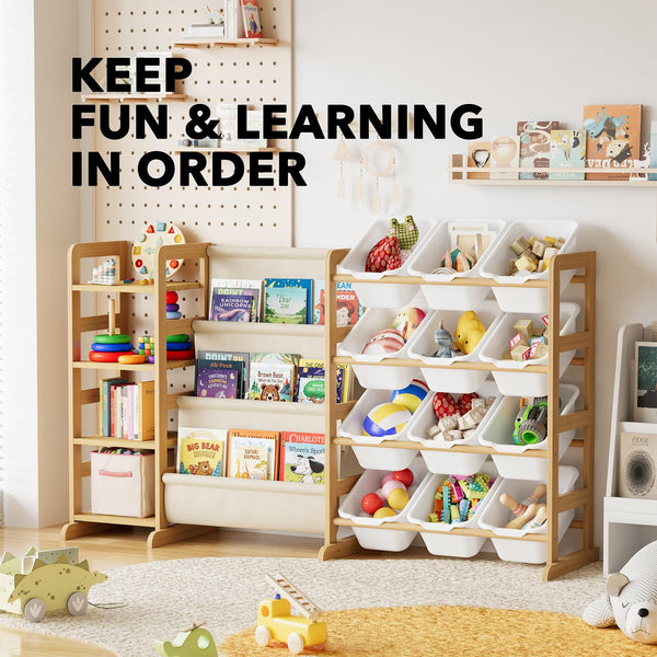 3-Tier Kids Toy Storage Organizer with 4 Shelves & 12 Bins