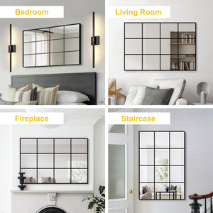 Windowpane Grid Wall Mirror – Black Metal Frame