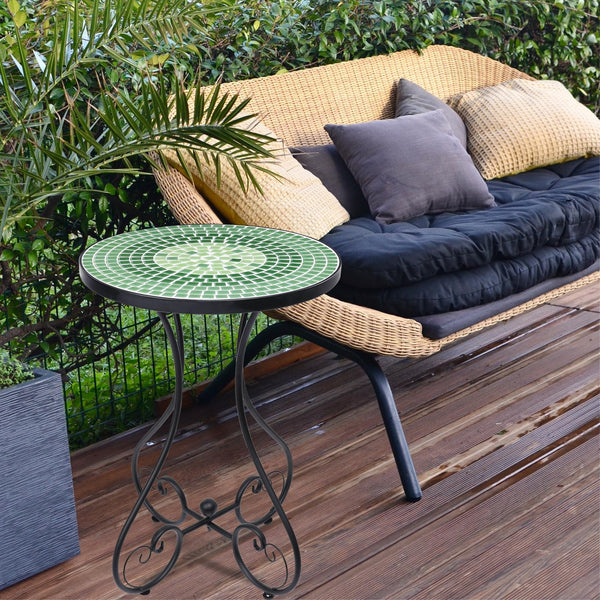 Outdoor Mosaic Side Table - Ceramic Tile Top Metal Frame Patio Accent Table
