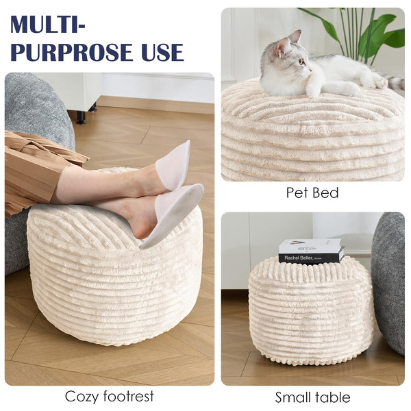 Round Corduroy Pouf Ottoman with Memory Foam Filling