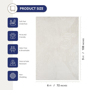 Cream Geometric Area Rug – Wavy Border Pattern