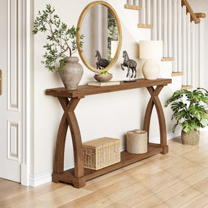 63-Inch Solid Wood Console Table with 2-Tier Storage