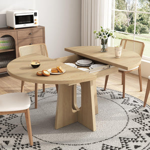 Extendable Round to Oval Dining Table, Seats 4–6, 59-Inch