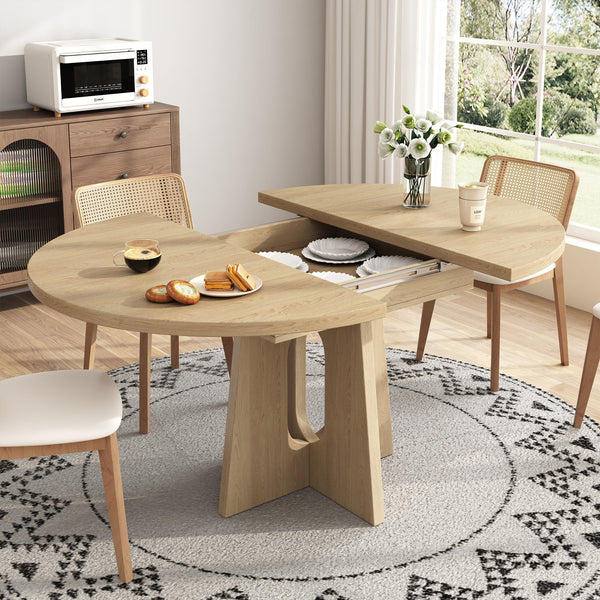 Extendable Round to Oval Dining Table, Seats 4–6, 59-Inch