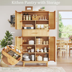 71" Tall Pantry Cabinet with Drawer, 4 Doors & 10 Storage Compartments