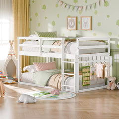 Twin Over Twin Low Bunk Bed with Full Guardrails