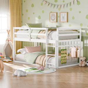 Twin Over Twin Low Bunk Bed with Full Guardrails