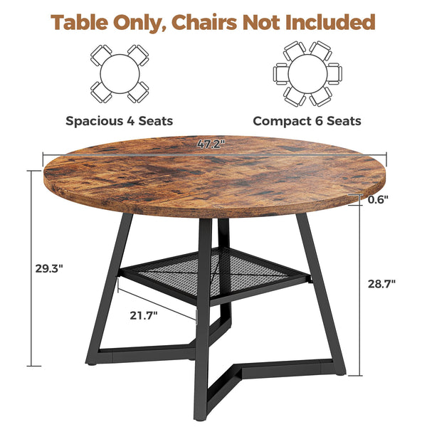 47.2" Round Dining Table with Storage Shelf