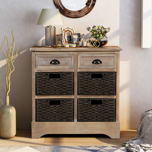 Farmhouse Storage Chest with 2 Drawers & 4 Wicker Baskets