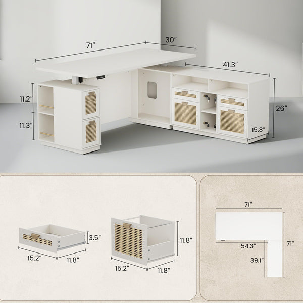 71" L-Shaped Height Adjustable Standing Desk
