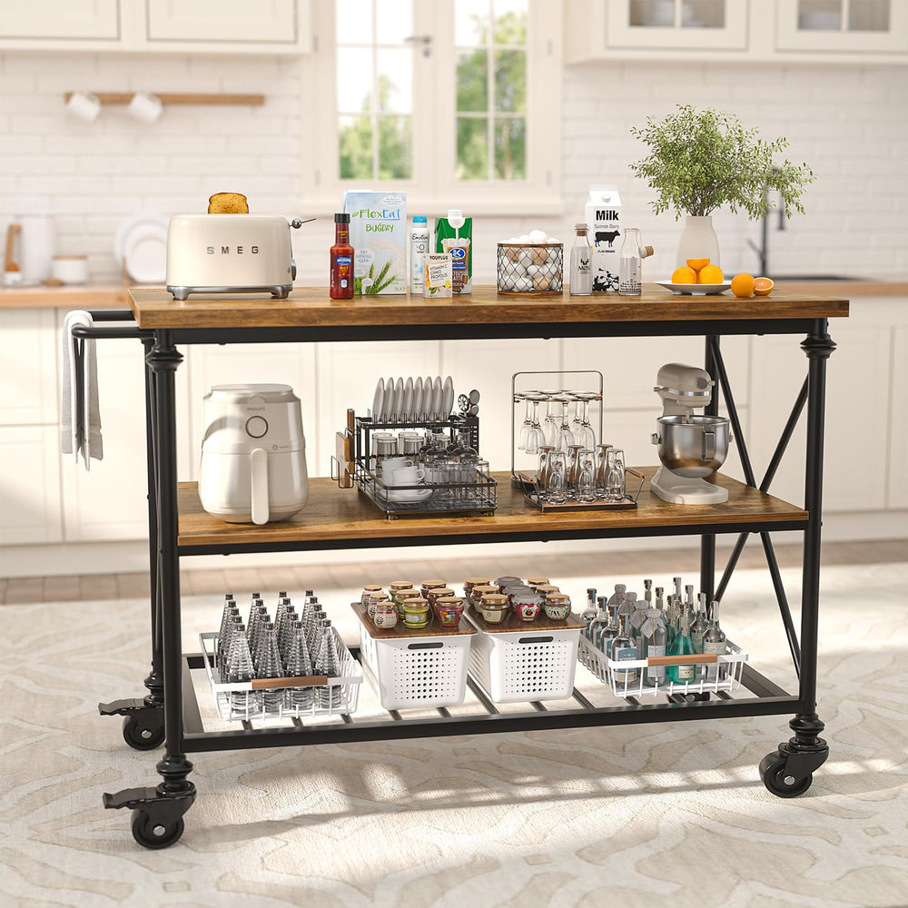 3-Tier Rolling Kitchen Island Cart with Pipe Legs