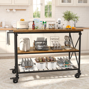 3-Tier Rolling Kitchen Island Cart with Pipe Legs