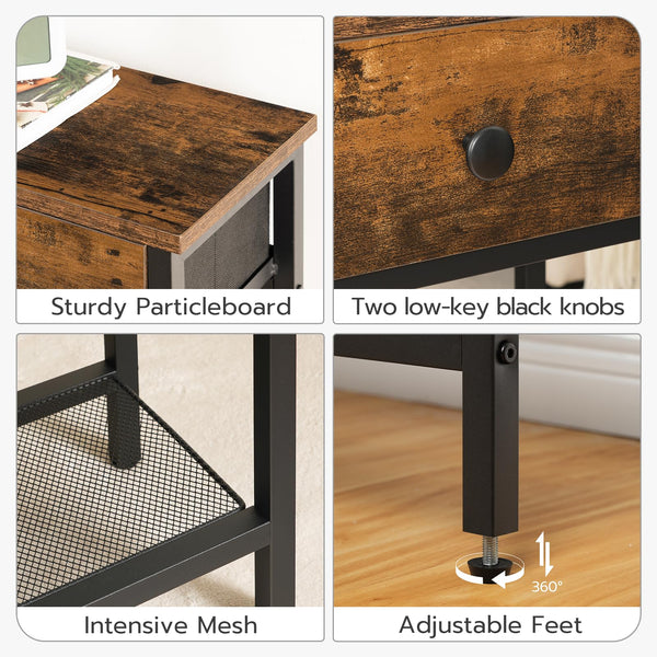 Narrow Console Table with 2 Fabric Drawers & 3-Tier Storage Shelves