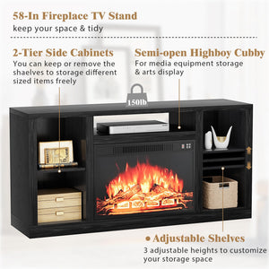 Electric Fireplace TV Stand with Storage, 58 Inch