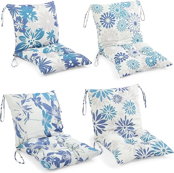 Outdoor Patio Chair Cushions with Back – 21.7 x 43.3 Inch Dining Seat Cushions with Ties