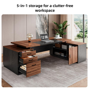 L-Shaped Executive Desk with Storage & Power Outlet, 78"