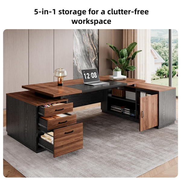 L-Shaped Executive Desk with Storage & Power Outlet, 78"