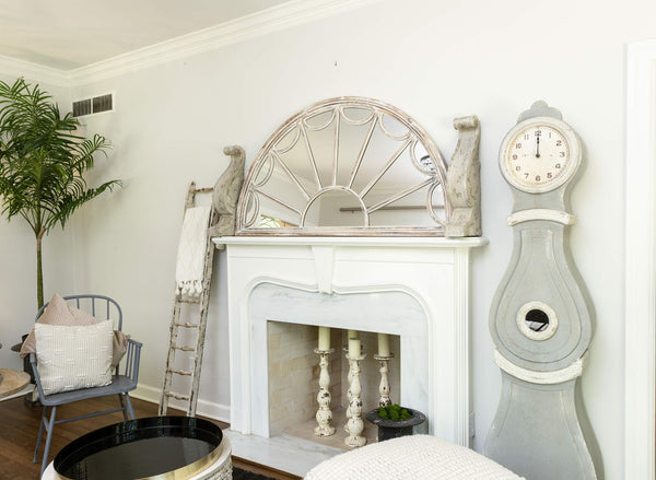 Distressed Grey Wood Grandfather Wall Clock