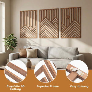 Wood Mountain Wall Sculptures Set of 3 – 36x24 Inch 3D Rustic Sun Art Decor
