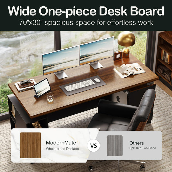 71" L-Shaped Electric Standing Desk with File Cabinet