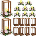 Wood Lantern Wedding Centerpiece Set with LED Candles & Eucalyptus Wreaths – 10 Sets