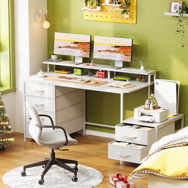 52-Inch Home Office Desk with Drawers, Printer Shelf & Power Outlets