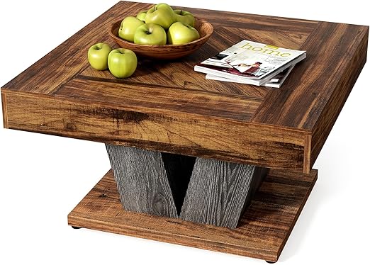 2-Tier Farmhouse Coffee Table with Storage Shelf