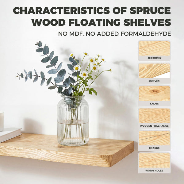 Solid Wood Floating Wall Shelves – Set of 2