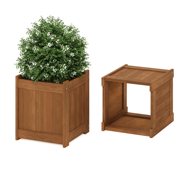 Outdoor Hardwood Planter Bench with Flower Box