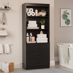 Tall Bookshelf with Drawers & Open Shelves