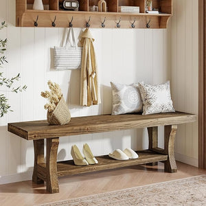 47" Entryway Bench with 2-Tier Shoe Storage