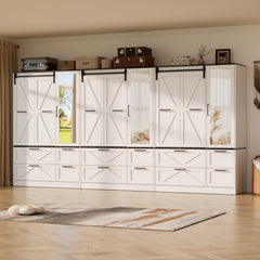 Sliding Barn Door Wardrobe Closet with Mirror & Sensor Lights