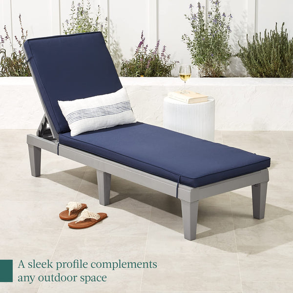 Outdoor Patio Chaise Lounge Chair with Adjustable Backrest & Cushion