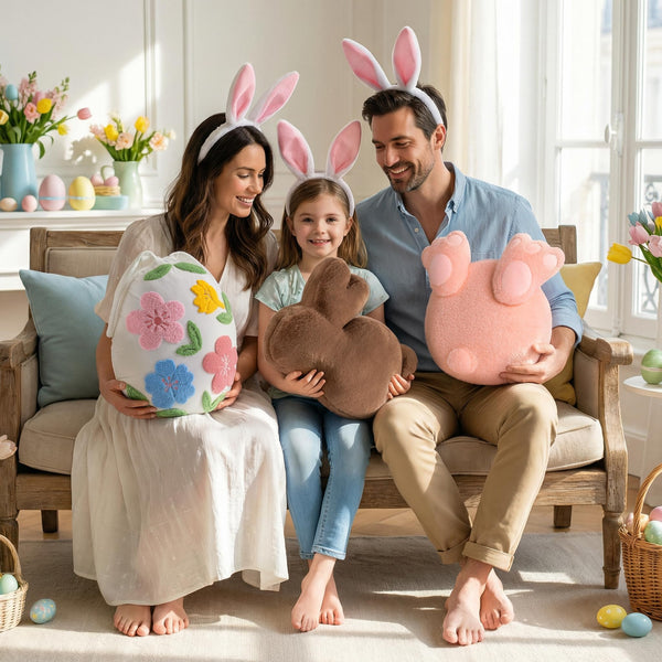 Easter Bunny & Egg Shaped Throw Pillow Set of 2 – Floral Embroidered Decorative Cushions