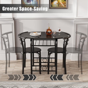 3-Piece Round Dining Table & Chair Set with Built-In Wine Rack