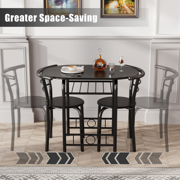 3-Piece Round Dining Table & Chair Set with Built-In Wine Rack
