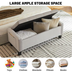 Velvet Storage Ottoman Bench with Side Pockets