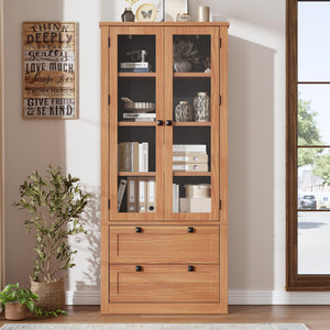71" Tall Kitchen Pantry Cabinet with Glass Doors & Drawers