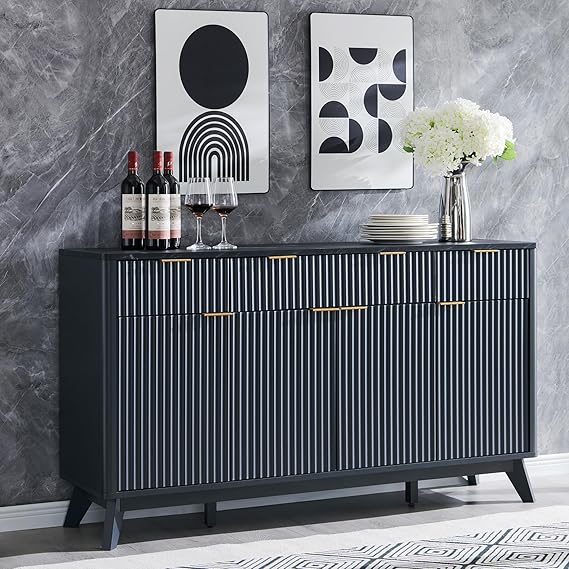 60-Inch Fluted Buffet Sideboard Cabinet with Drawers & Doors