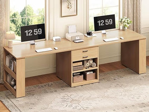 2-Person Computer Desk with Drawers & Storage Shelves, 90.5"