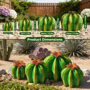Metal Barrel Cactus Garden Sculptures 4-Pack