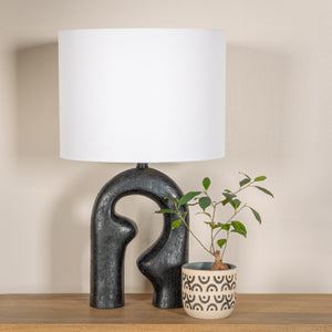 Abstract Sculptural Resin Table Lamp with White Drum Shade