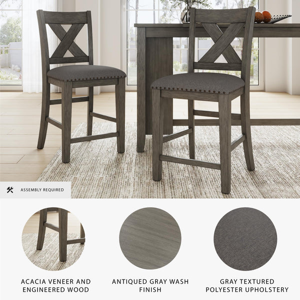 Counter Height Bar Stools Set of 2 – Upholstered Wood Frame