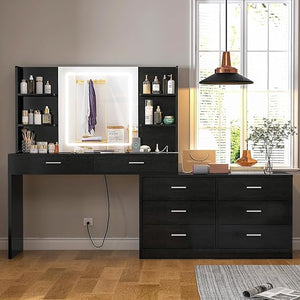 Vanity Desk with LED Mirror, Drawers & Charging Station