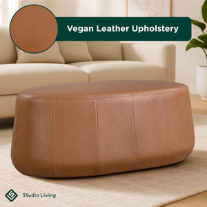 Oval Upholstered Ottoman – 40" Faux Leather