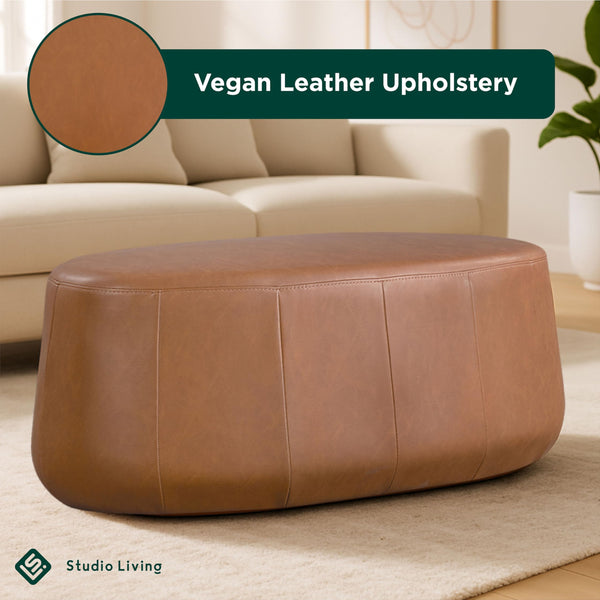 Oval Upholstered Ottoman – 40" Faux Leather