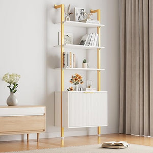 74" Ladder Bookshelf with Storage Cabinet