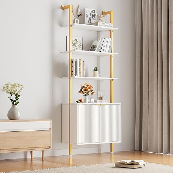 74" Ladder Bookshelf with Storage Cabinet