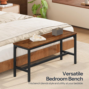 Industrial Dining Bench Set of 2 — Rustic Brown & Black
