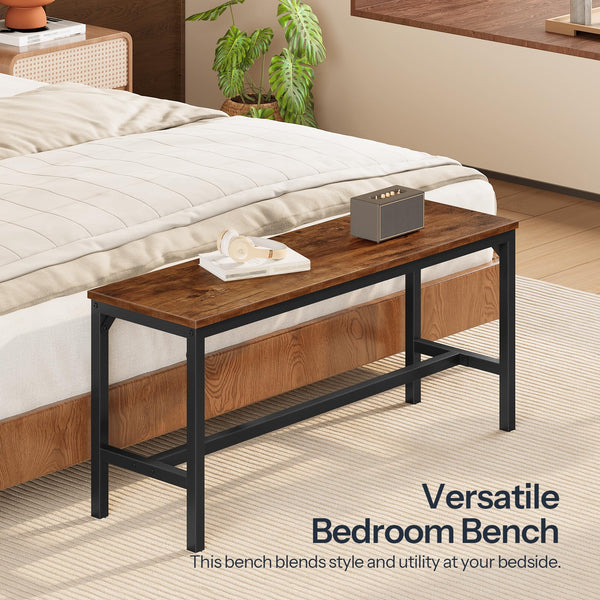 Industrial Dining Bench Set of 2 — Rustic Brown & Black